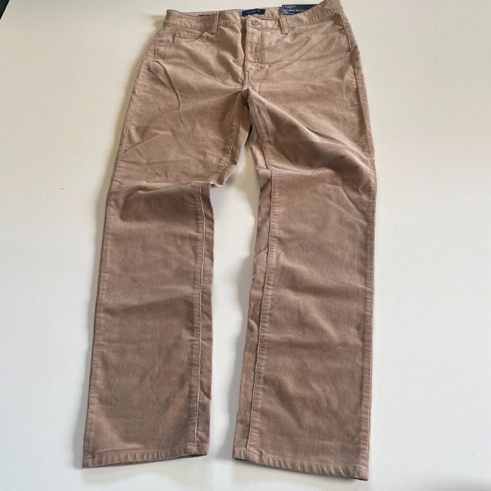 NWT Talbots Corduroy Trouser Pant Tan High Waist Straight Leg Neutral Winter